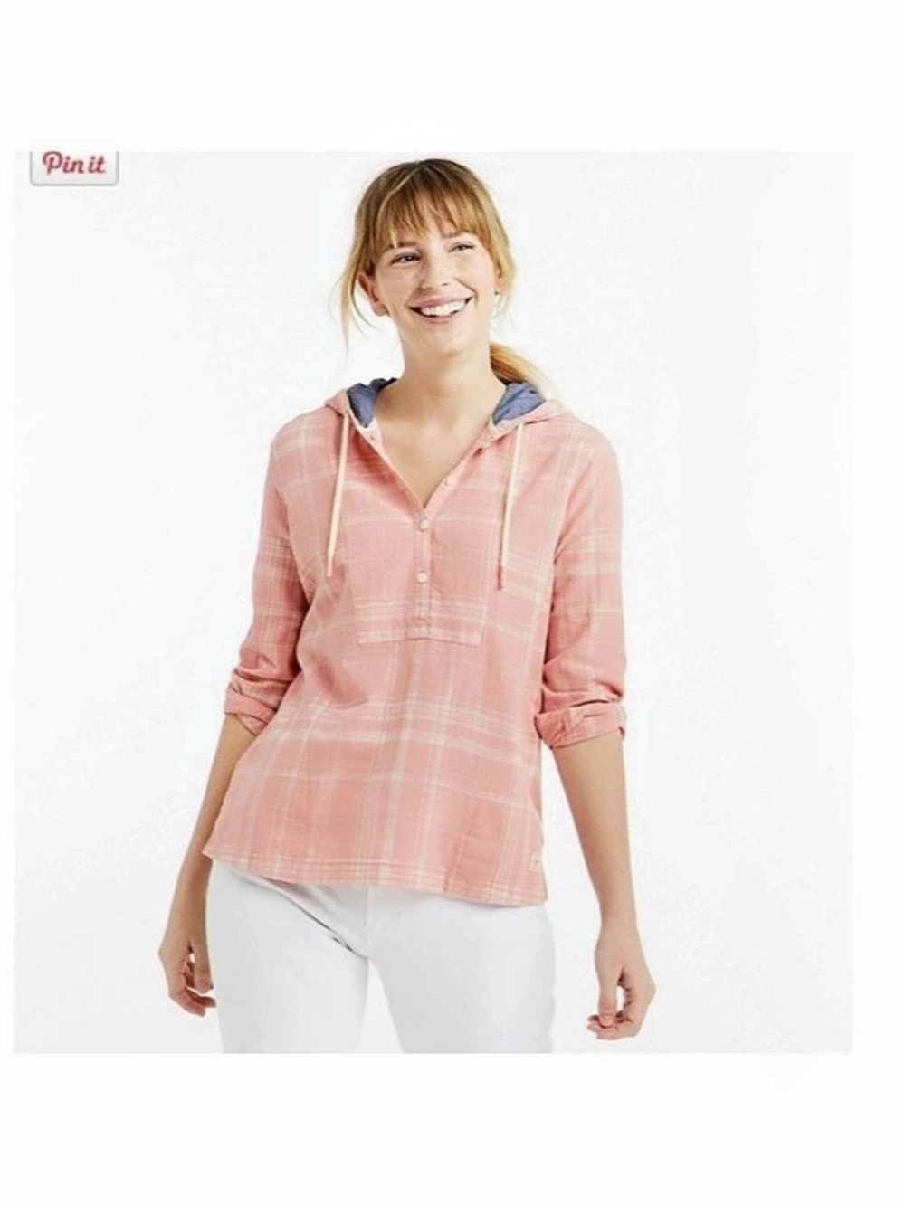 L.L.Bean Plaid Hooded linen anorack in Pink Size Small NWT